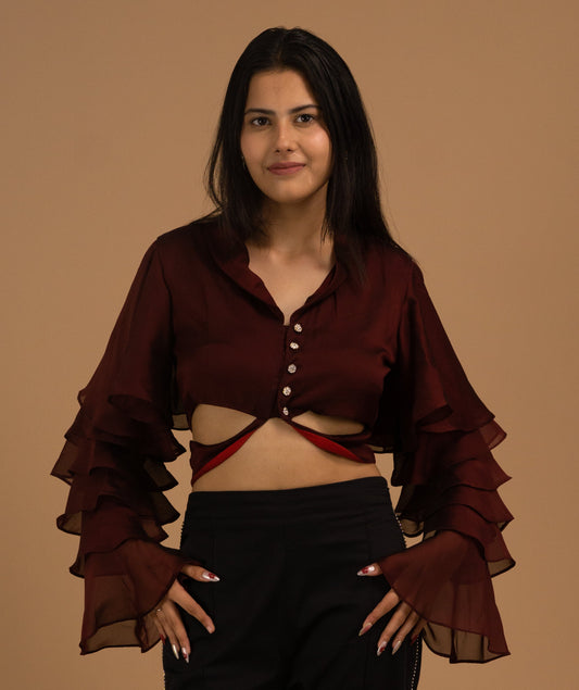 The Bordeaux Rhapsody Ruffle Blouse
