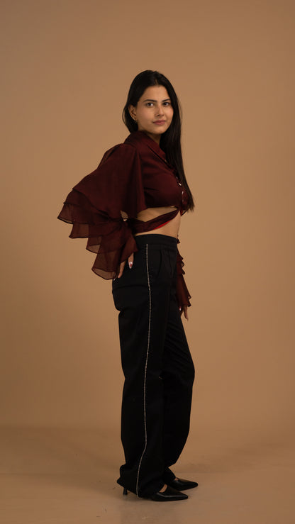 The Bordeaux Rhapsody Ruffle Blouse