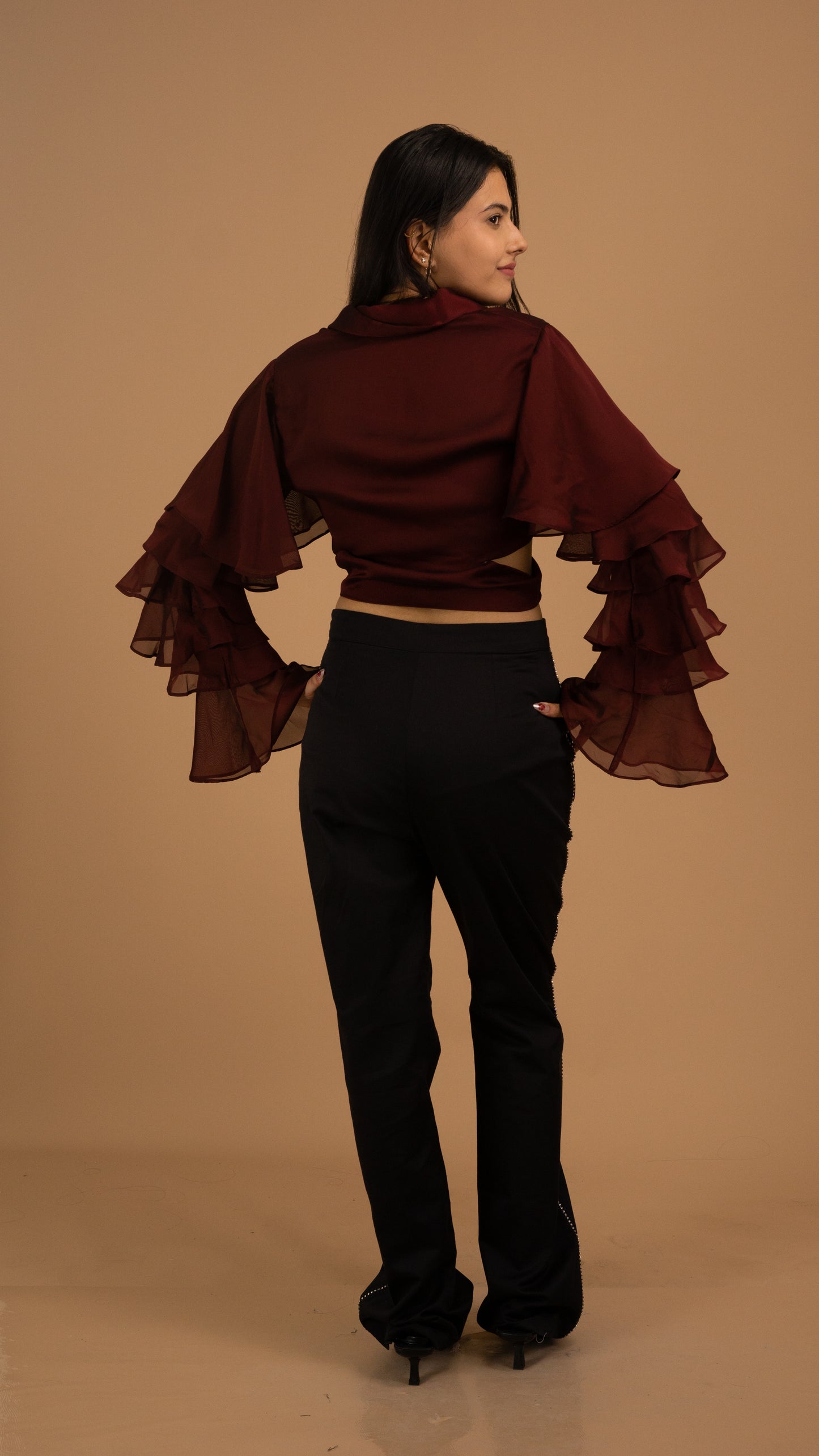 The Bordeaux Rhapsody Ruffle Blouse