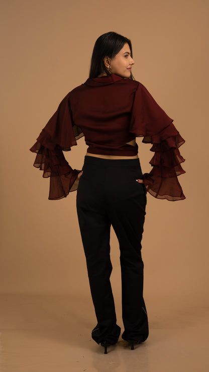 The Bordeaux Rhapsody Ruffle Blouse