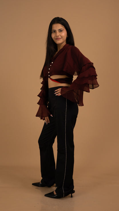 Crimson Ruffle Charm Co-ord Set