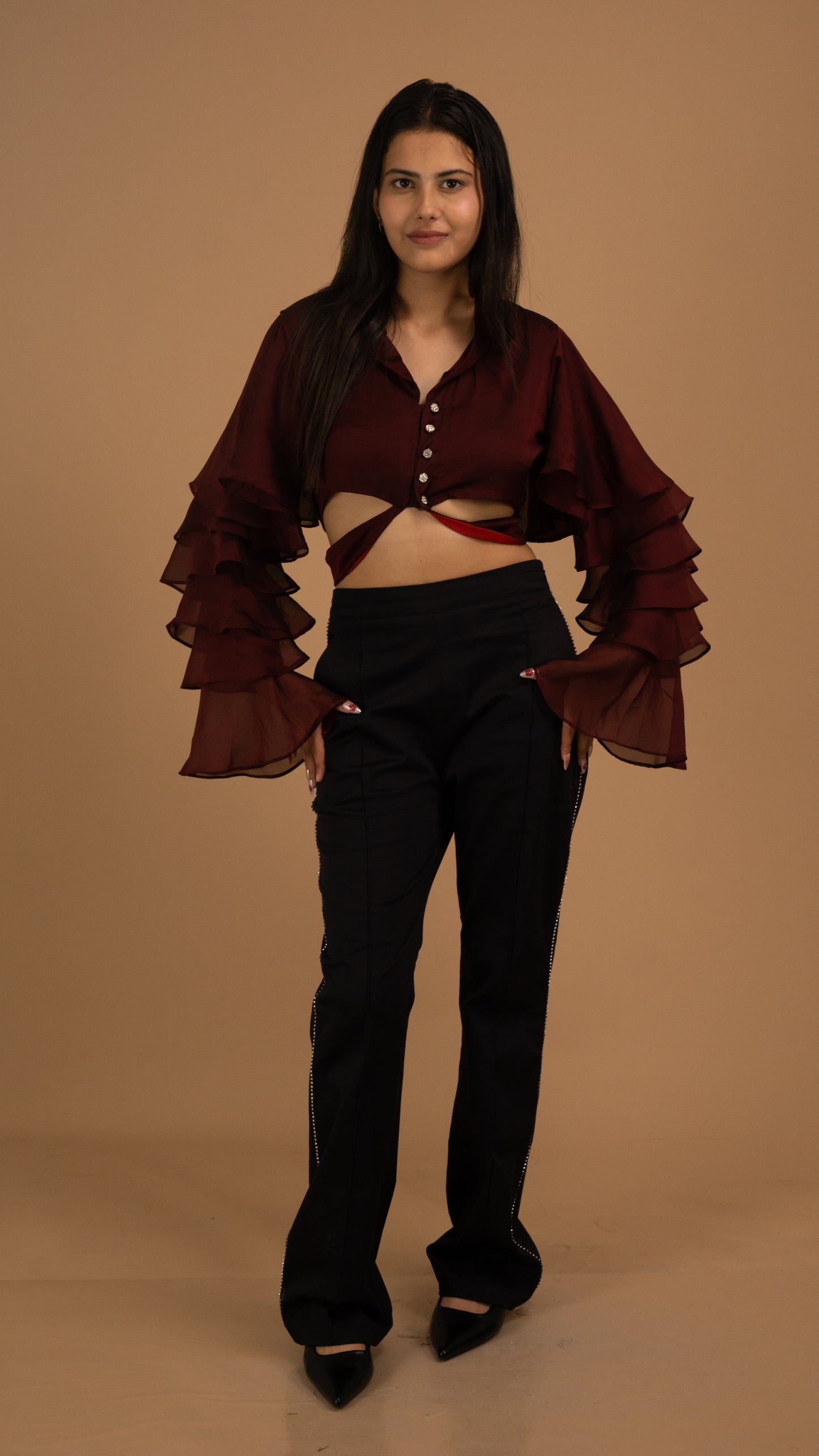 Crimson Ruffle Charm Co-ord Set