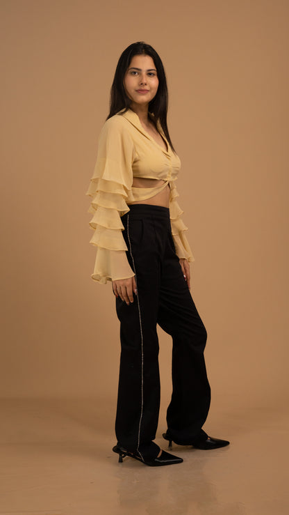 Golden Cascade Net & Crepe Luxe Co-ord Set