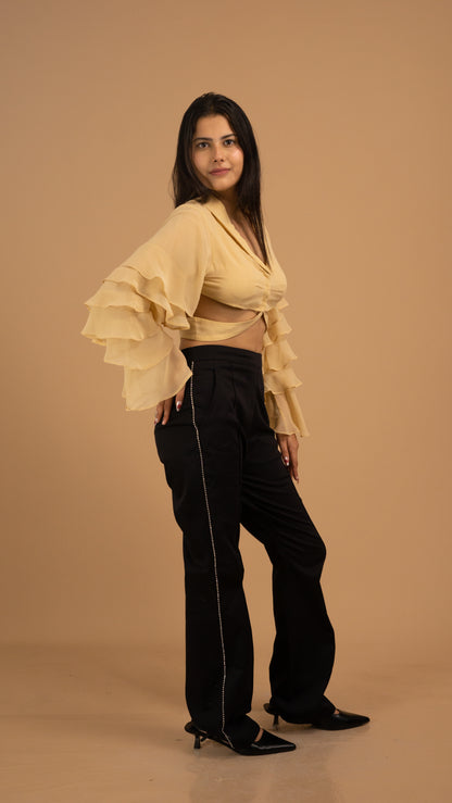 Golden Cascade Net & Crepe Luxe Co-ord Set