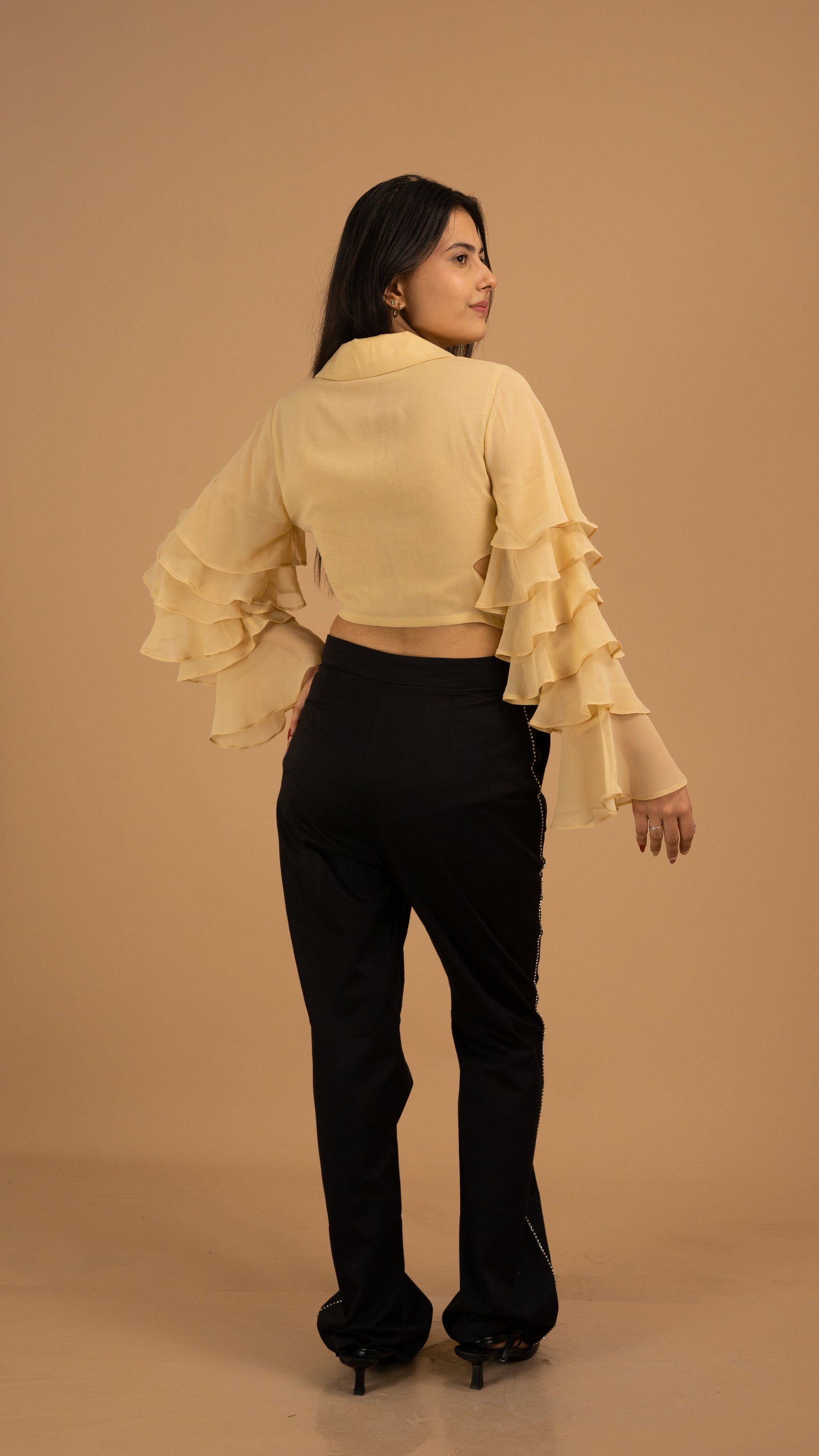 Golden Cascade Net & Crepe Luxe Co-ord Set