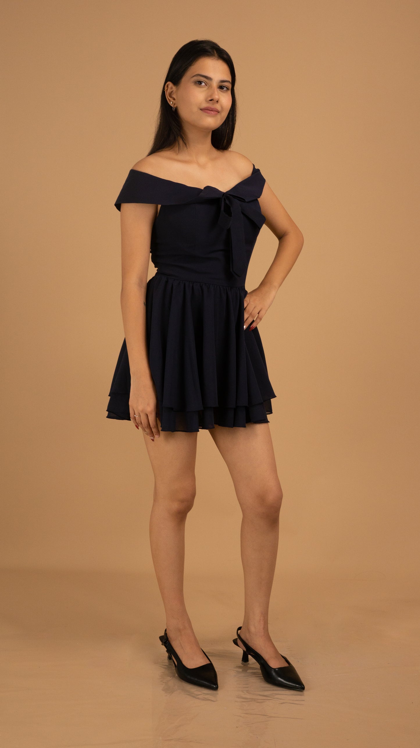 Midnight Elegance Off-Shoulder Dress
