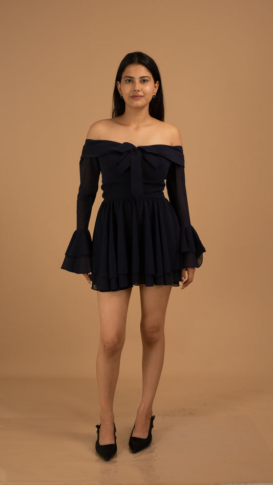 Midnight Ruffle Off-Shoulder Dress