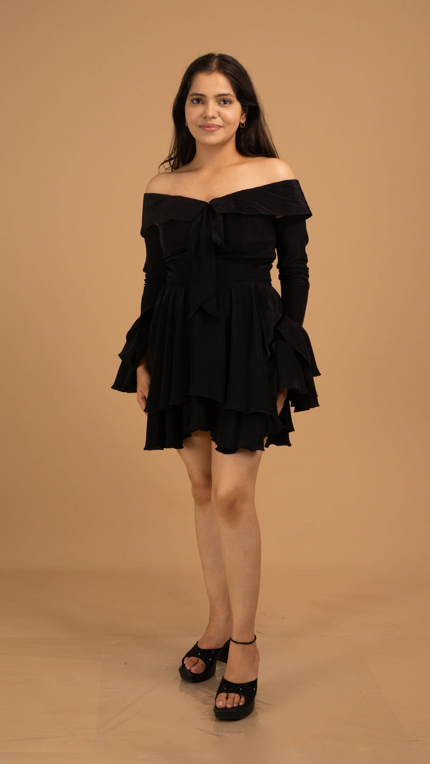 Midnight Ruffle Off-Shoulder Dress