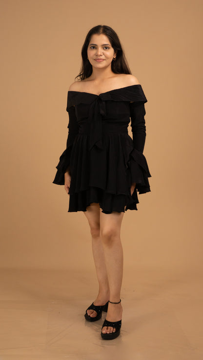 Midnight Ruffle Off-Shoulder Dress