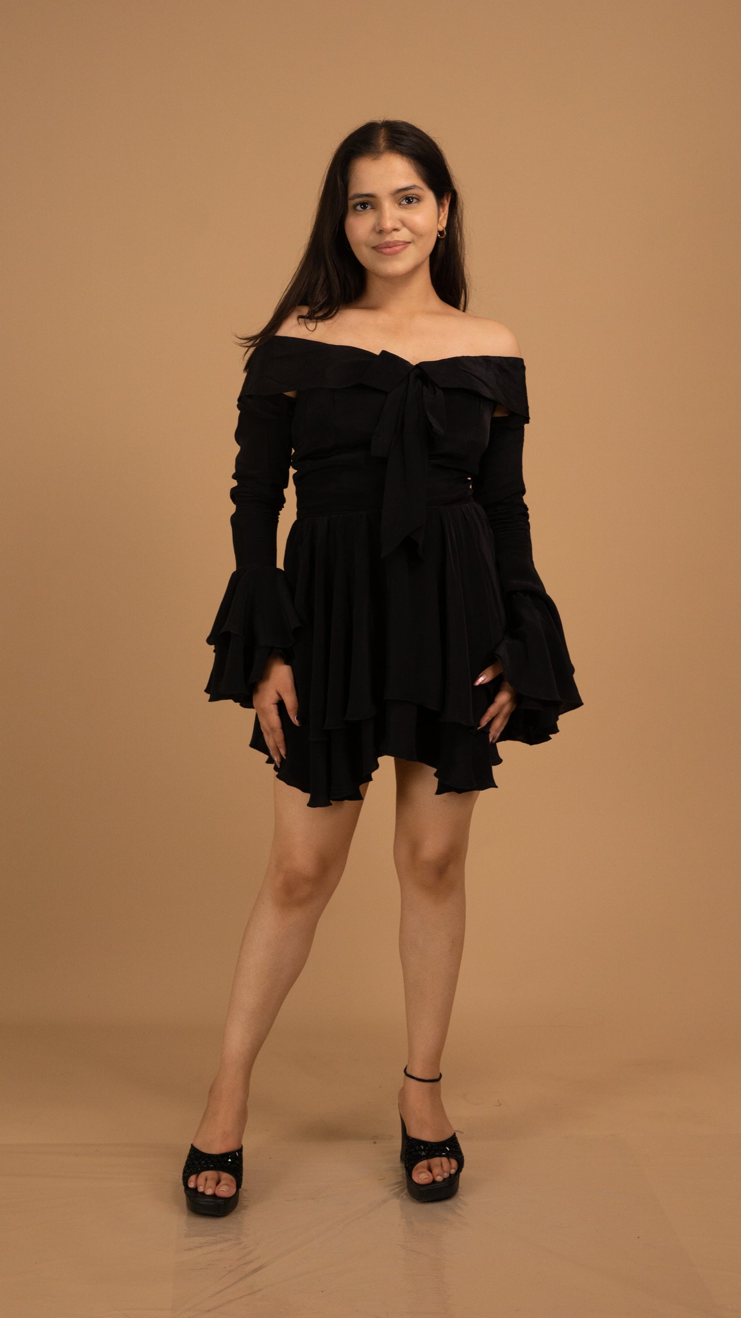 Midnight Ruffle Off-Shoulder Dress