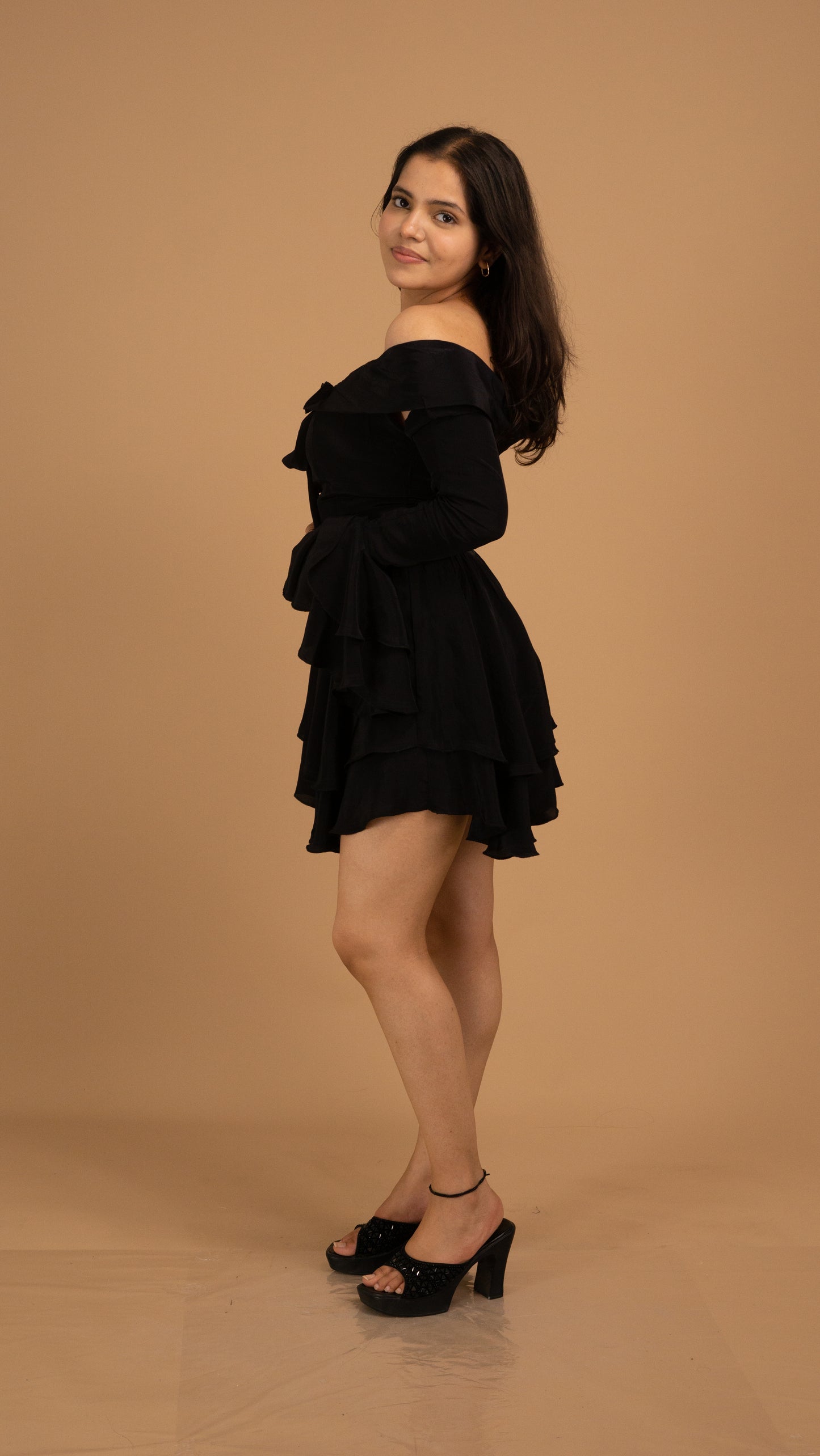 Midnight Ruffle Off-Shoulder Dress