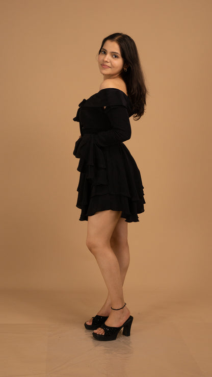 Midnight Ruffle Off-Shoulder Dress