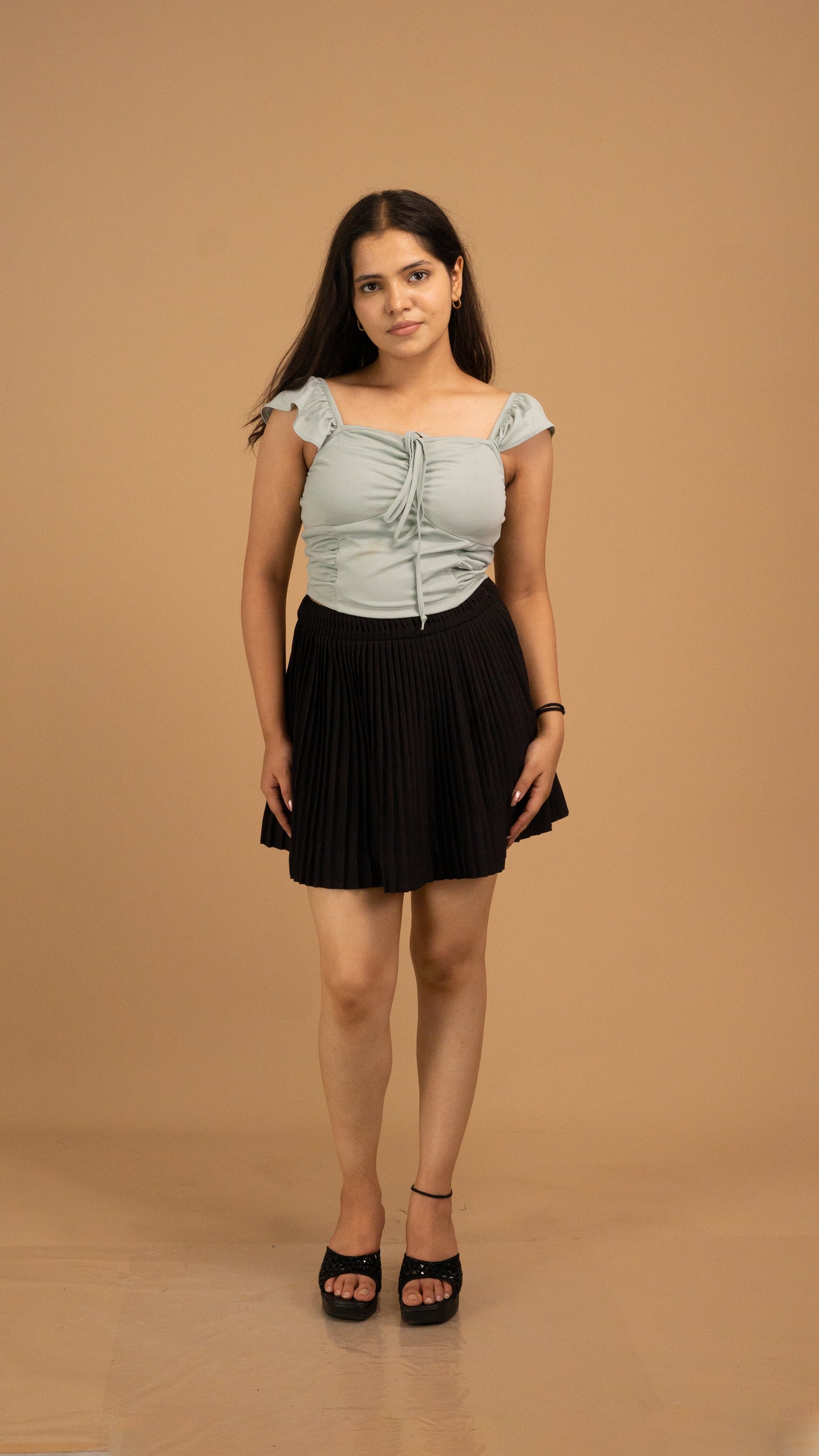 Ruffle Sleeve Ruched Front Top