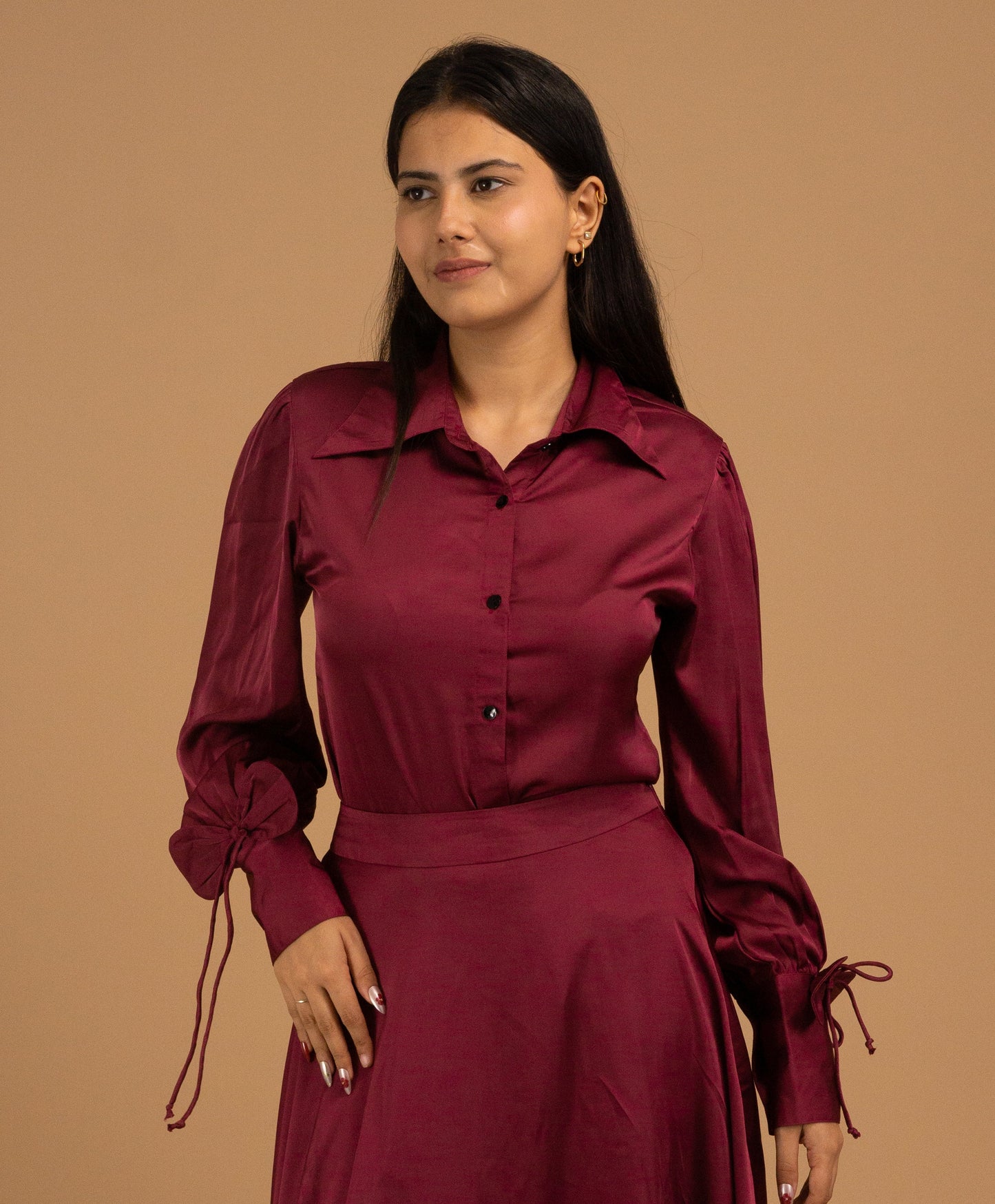 The Bordeaux Satin Poise Shirt
