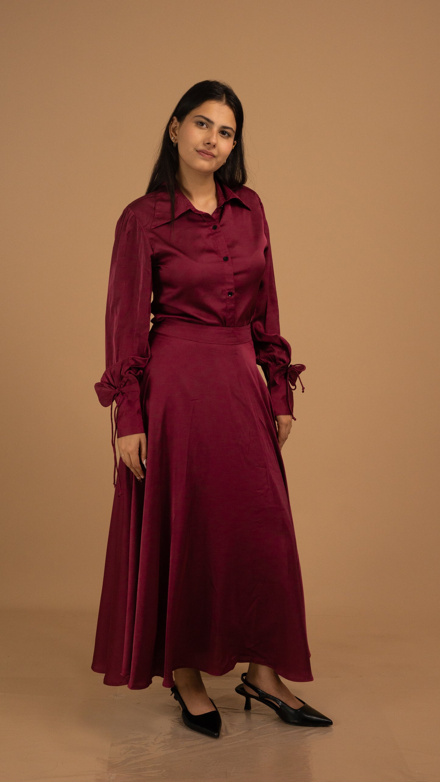 The Bordeaux Satin Poise Shirt