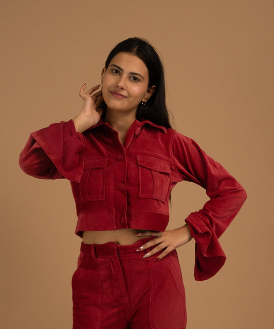 The Bordeaux Cord Edit Cropped Jacket Shirt