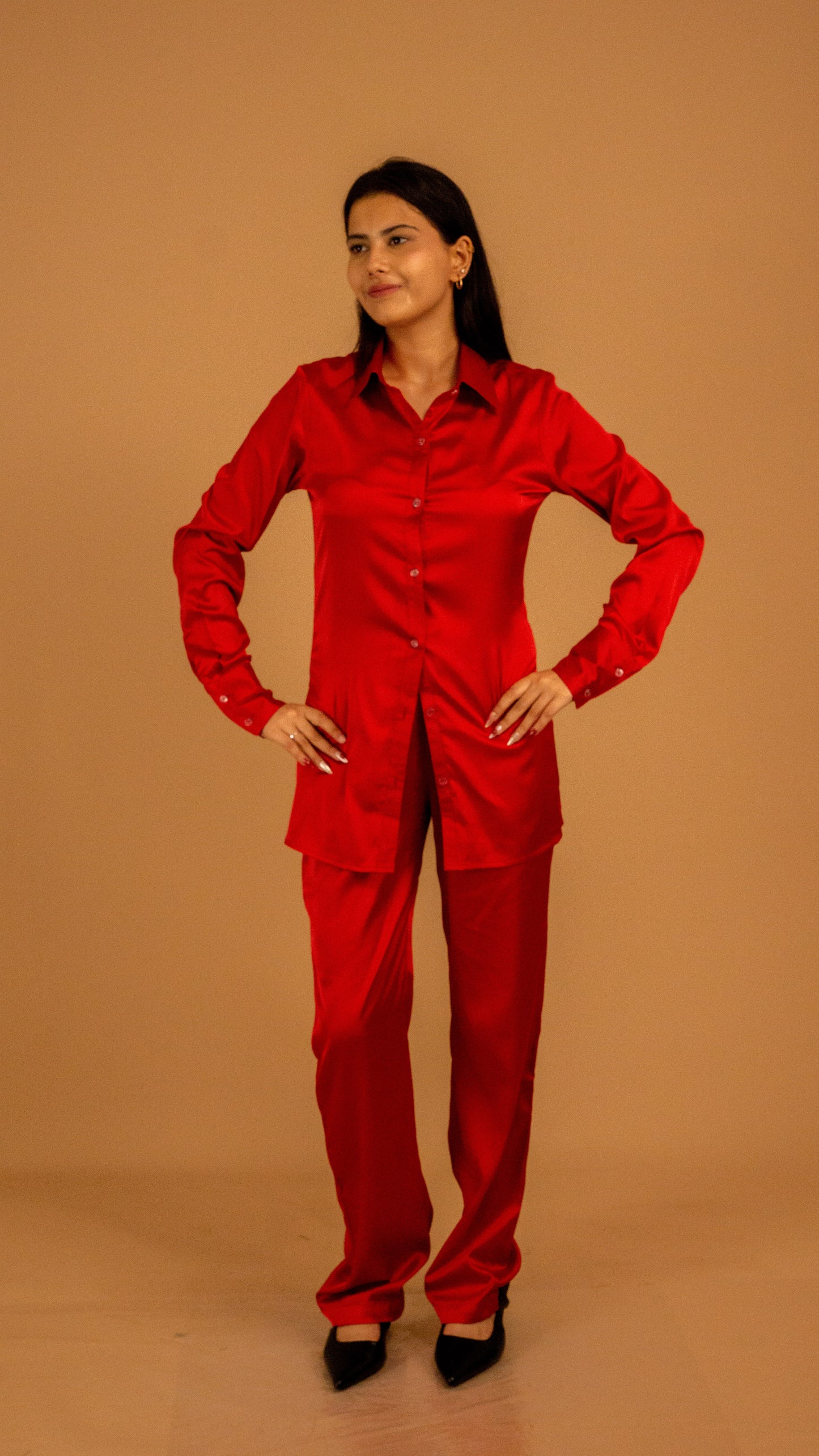 Crimson Luxe Satin Co-ord Set