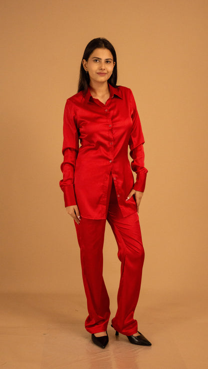 Crimson Luxe Satin Co-ord Set