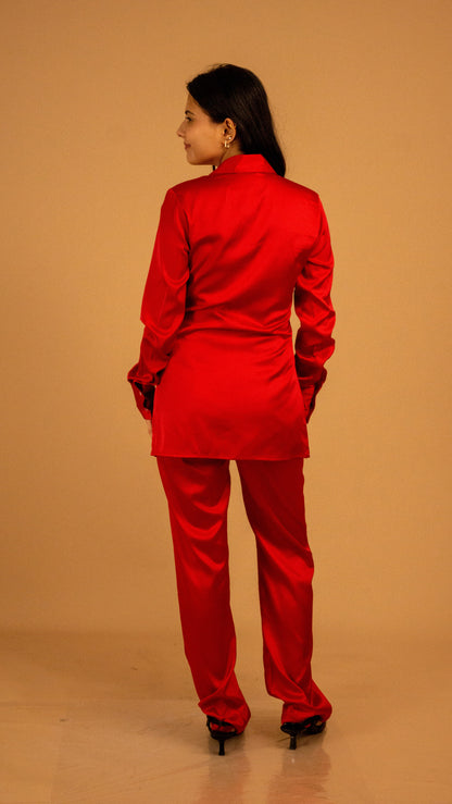 Crimson Luxe Satin Co-ord Set