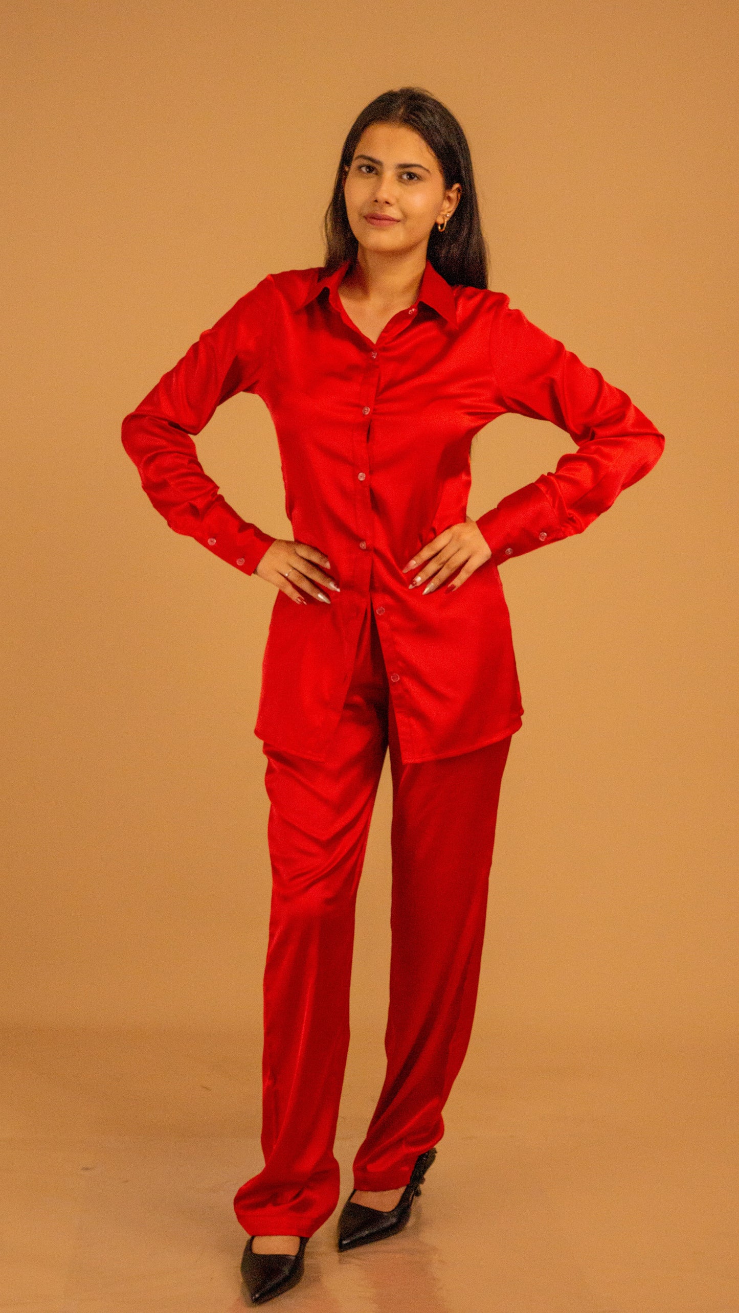 Crimson Luxe Satin Co-ord Set
