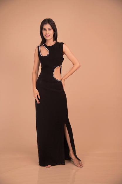 Noir Éclat Crystal-Trim Maxi Dress