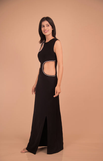 Noir Éclat Crystal-Trim Maxi Dress