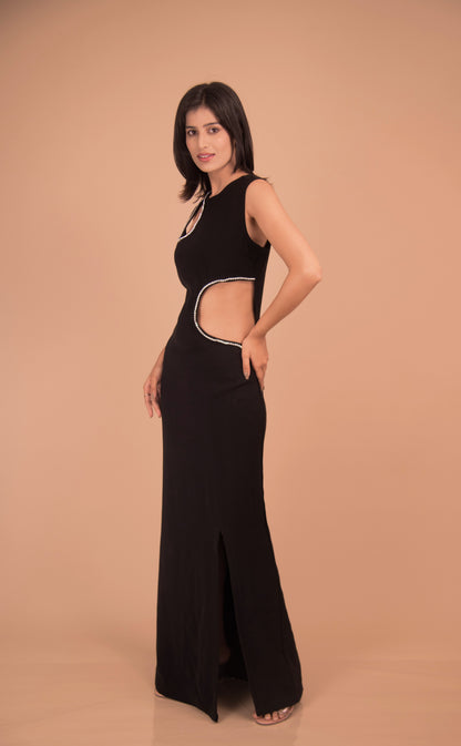 Noir Éclat Crystal-Trim Maxi Dress