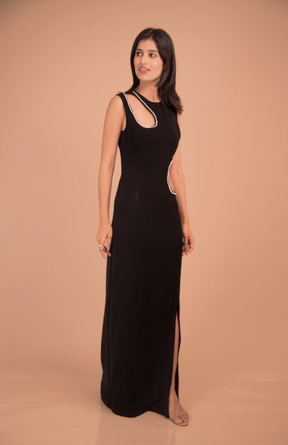 Noir Éclat Crystal-Trim Maxi Dress