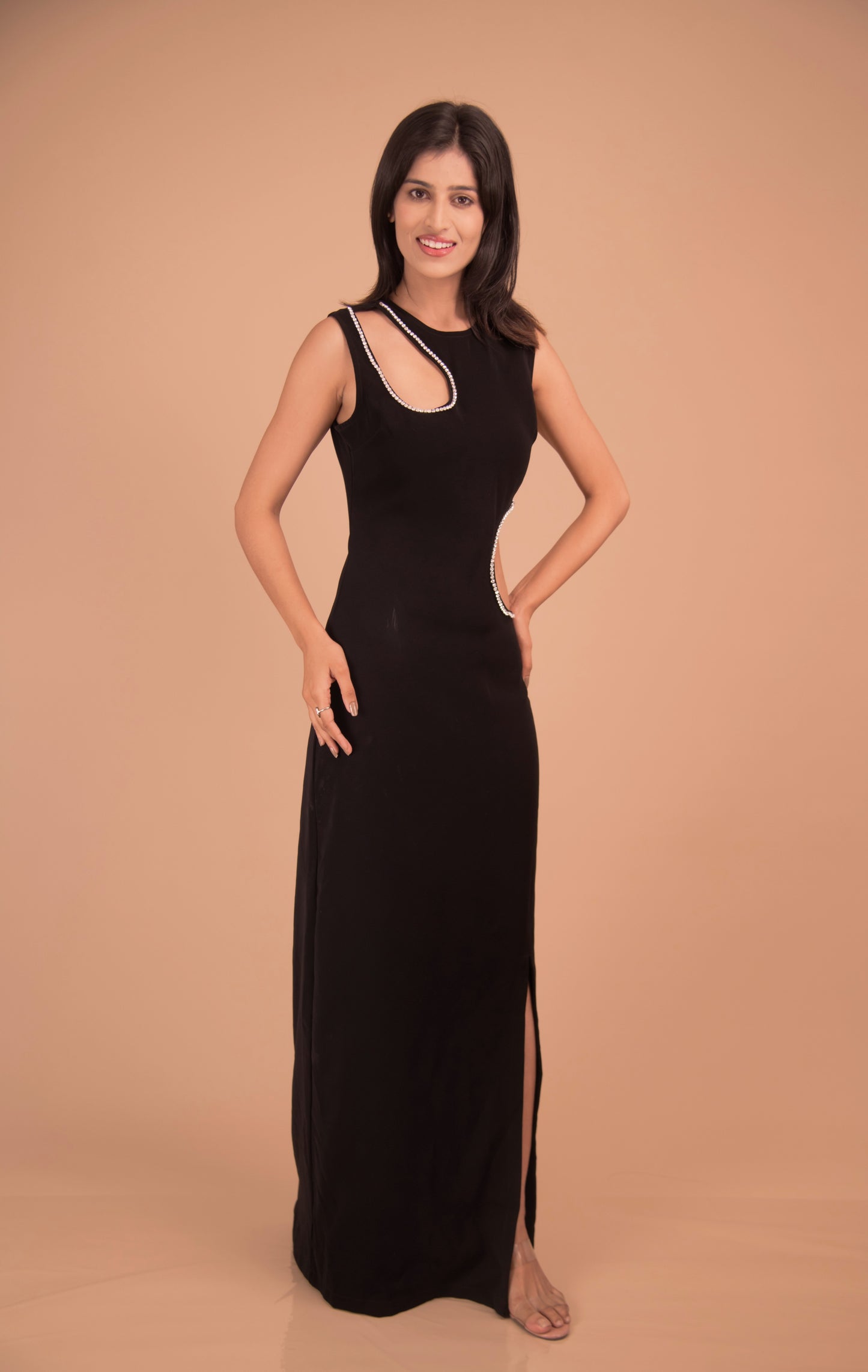 Noir Éclat Crystal-Trim Maxi Dress