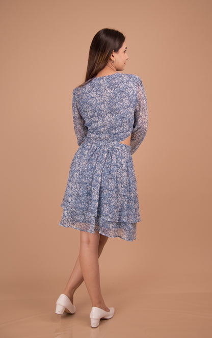 Azure Bloom — Cutout Tiered Chiffon Dress