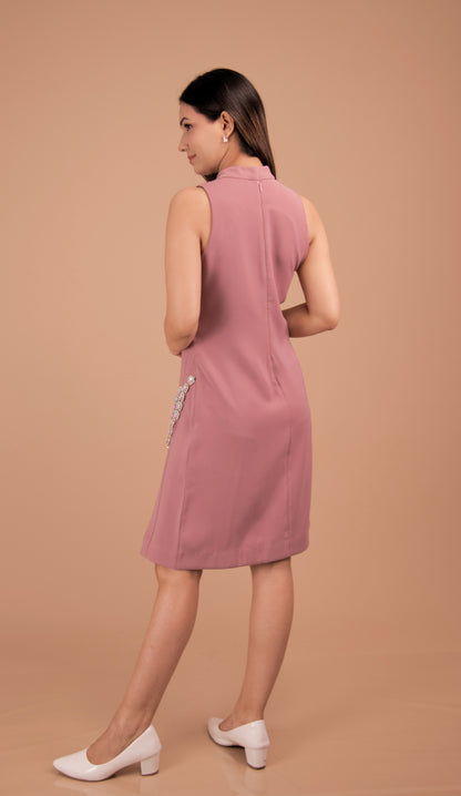 Blush Enchant — Crystal-Trimmed Side-Slit Dress