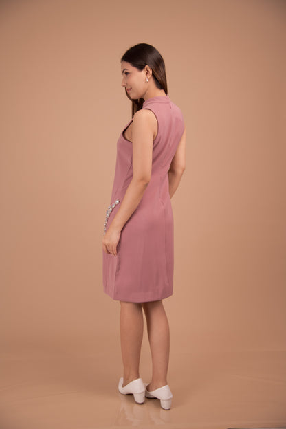 Blush Enchant — Crystal-Trimmed Side-Slit Dress