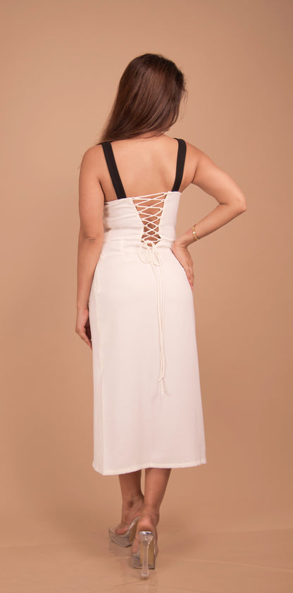 Monochrome Muse — Two-Tone Bodycon Midi Dressel Midi Gown
