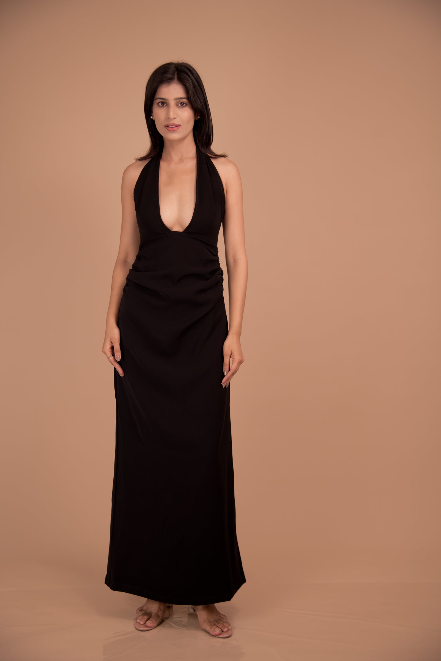 Obsidian Halo — Plunge Halter Crepe Dress