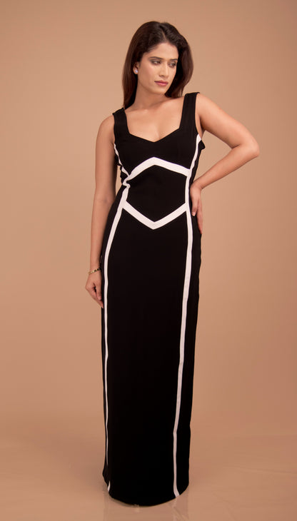 Noir Cadence — Contrast-Piped Evening Gown