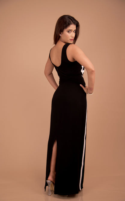 Noir Cadence — Contrast-Piped Evening Gown