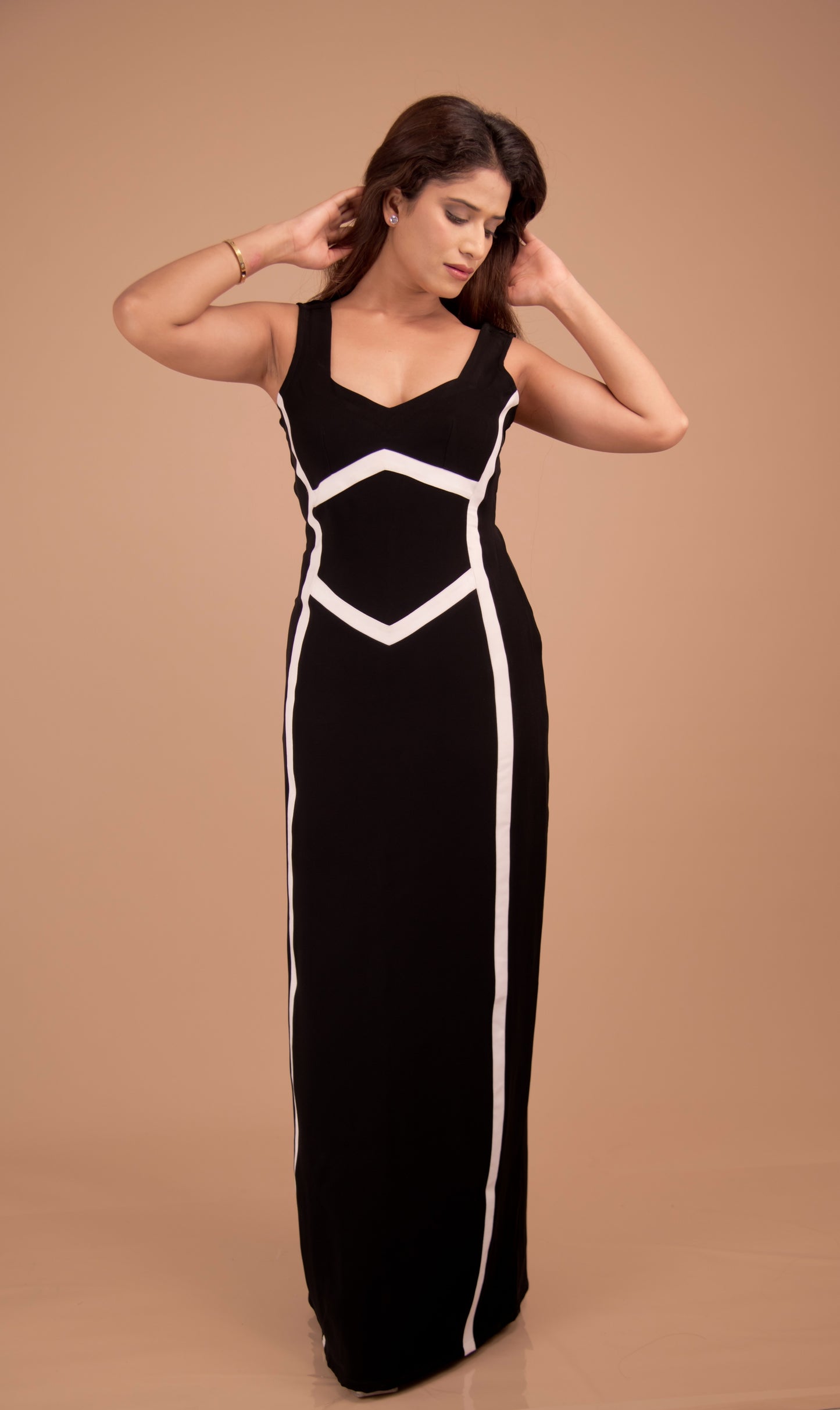 Noir Cadence — Contrast-Piped Evening Gown