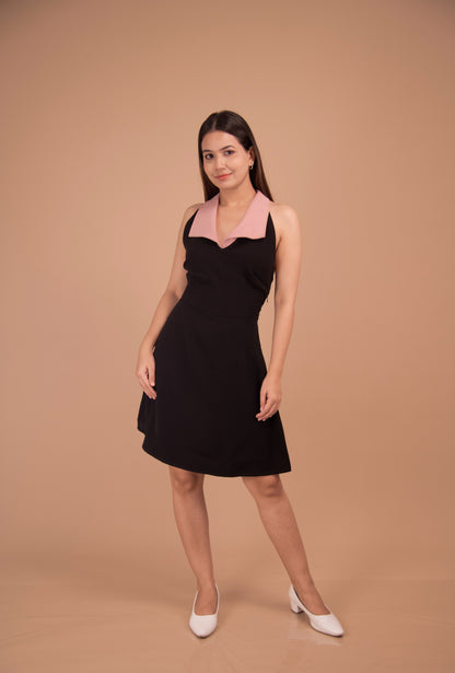 Noir Blossom — Contrast Collar Mini Dress