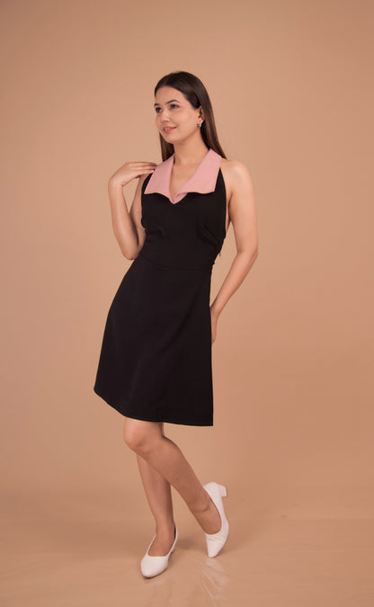 Noir Blossom — Contrast Collar Mini Dress