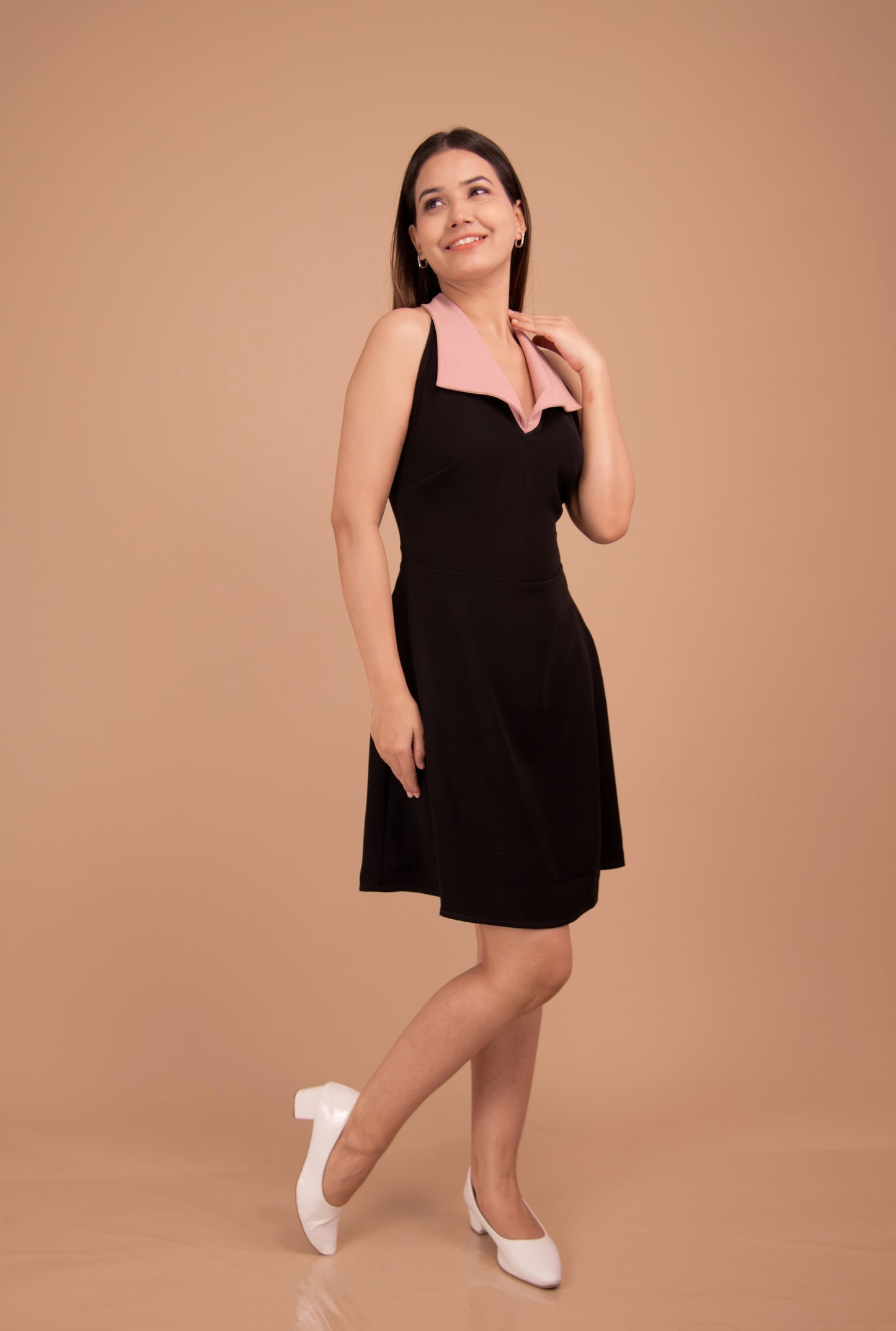 Noir Blossom — Contrast Collar Mini Dress