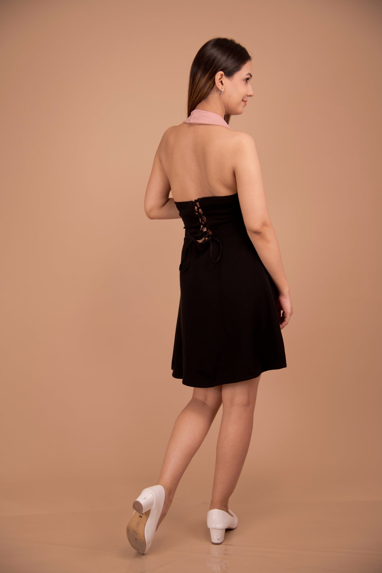 Noir Blossom — Contrast Collar Mini Dress