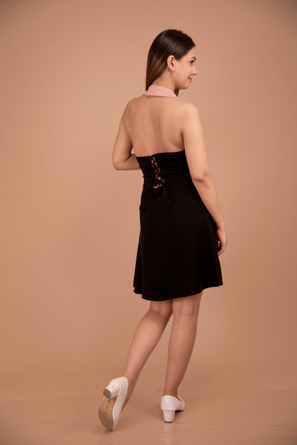 Noir Blossom — Contrast Collar Mini Dress