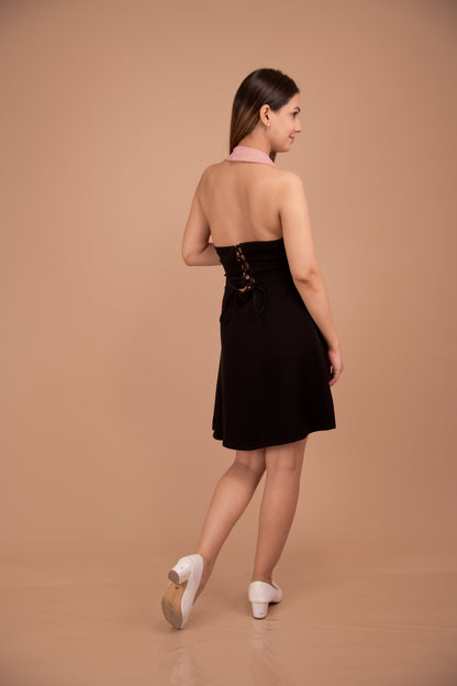 Noir Blossom — Contrast Collar Mini Dress