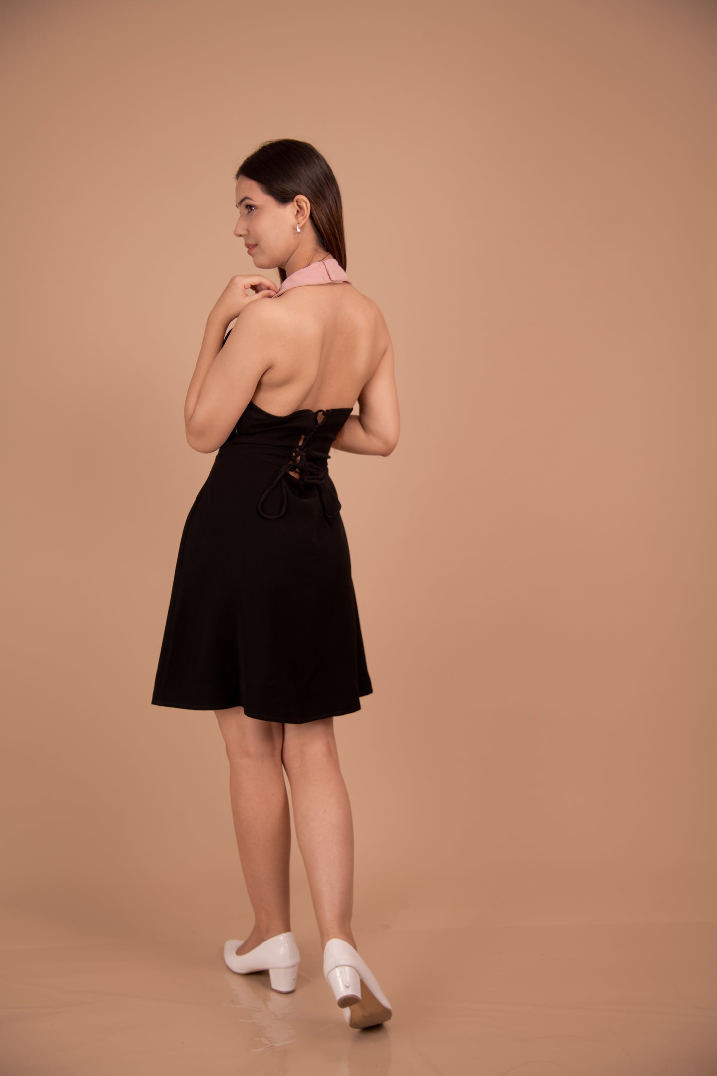 Noir Blossom — Contrast Collar Mini Dress