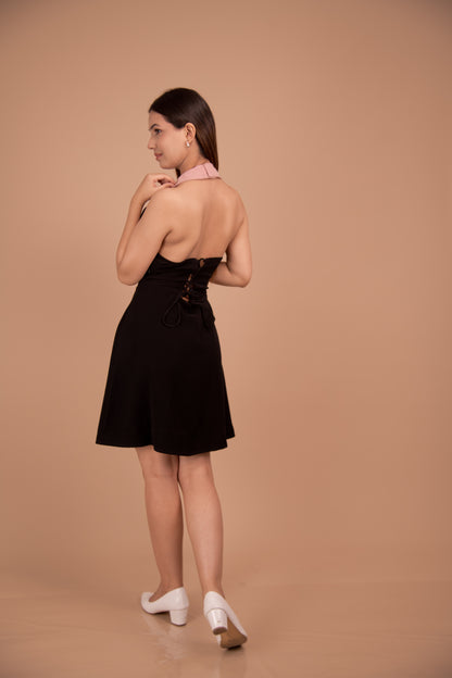 Noir Blossom — Contrast Collar Mini Dress