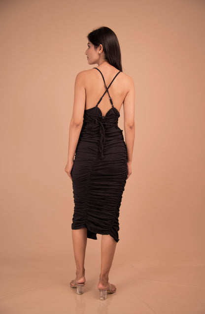 Midnight Allure — Ruched Cutout Midi