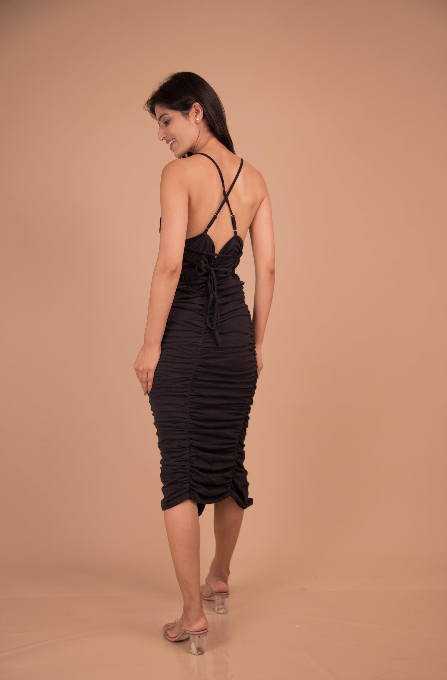 Midnight Allure — Ruched Cutout Midi