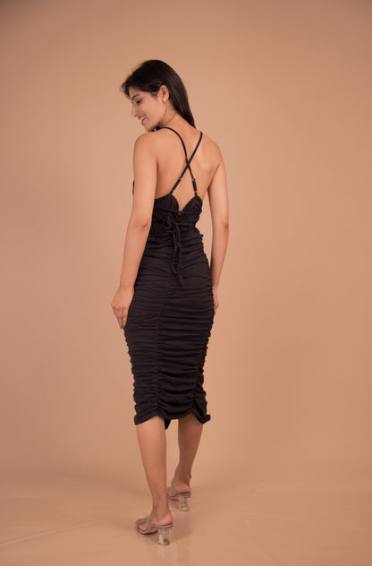 Midnight Allure — Ruched Cutout Midi