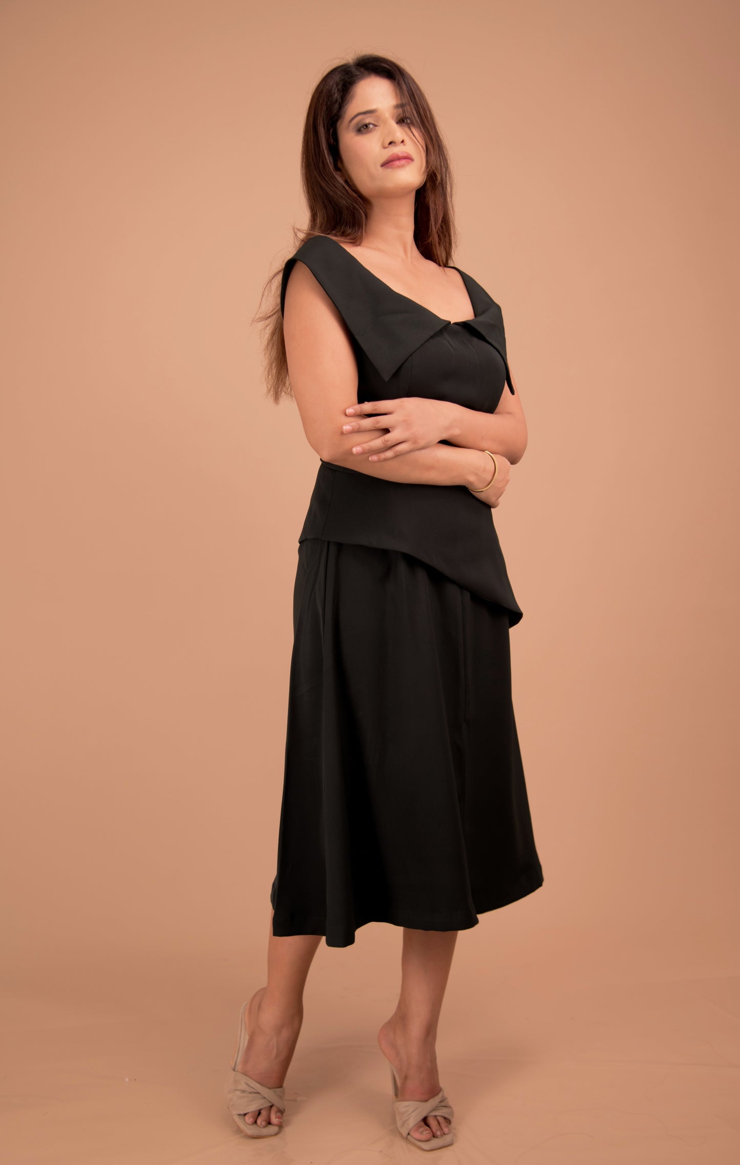 Midnight Sculpt — Asymmetric Neckline Dress
