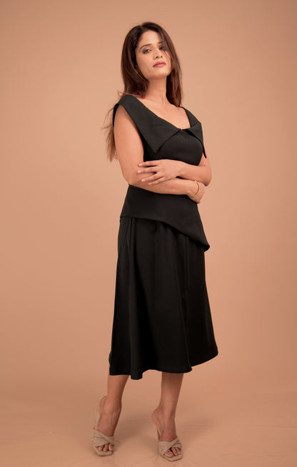 Midnight Sculpt — Asymmetric Neckline Dress